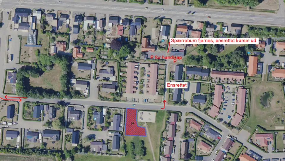 Kort over adgangsforhold og parkering ved Huset Vrangshøj